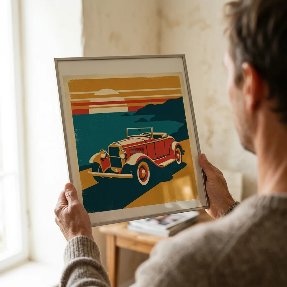 Hands holding a framed print
