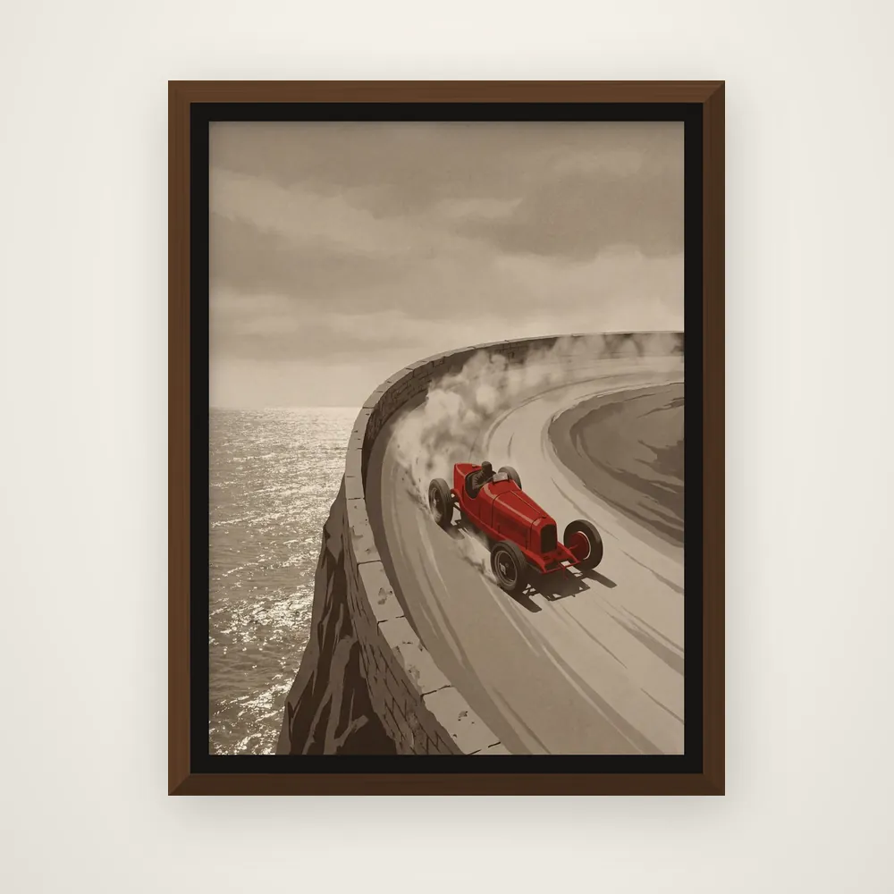 The Hairpin as a framed canvas in a dark wood floating surround.