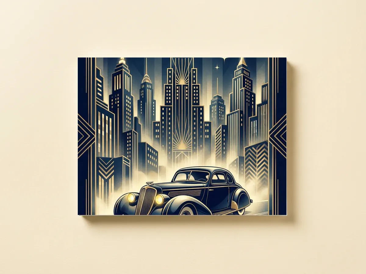 Deco Metropolis on canvas, a coupe before Art Deco towers